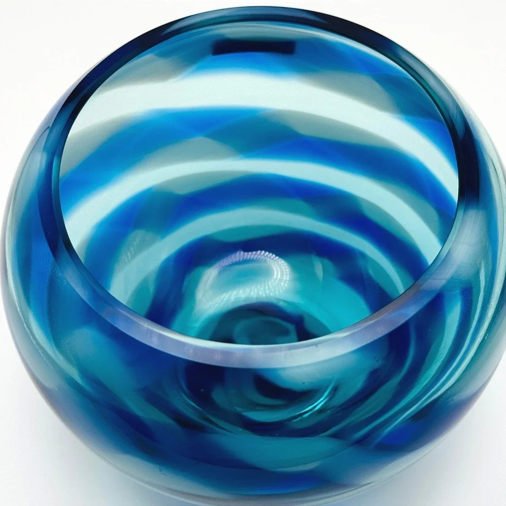 Waterford Evolution Cobalt Rush Art Glass Votive Bowl Candle Holder Poland